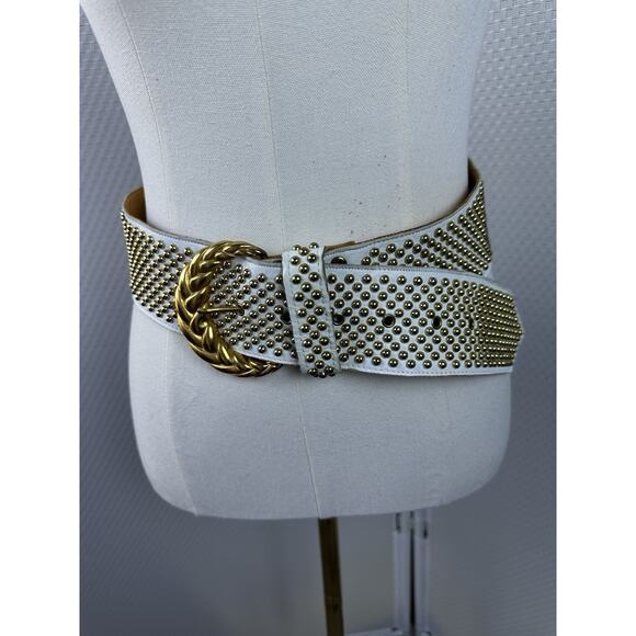 SAND CASTLE Vintage Studded Crystal Ivory Leather Belt Women\'s M (27”34\